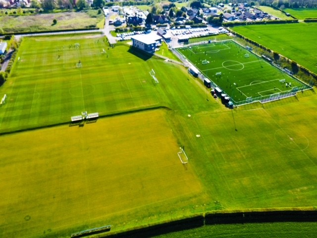 Wider aerial footage of the pitches at Mansfield Town FC - RH academy