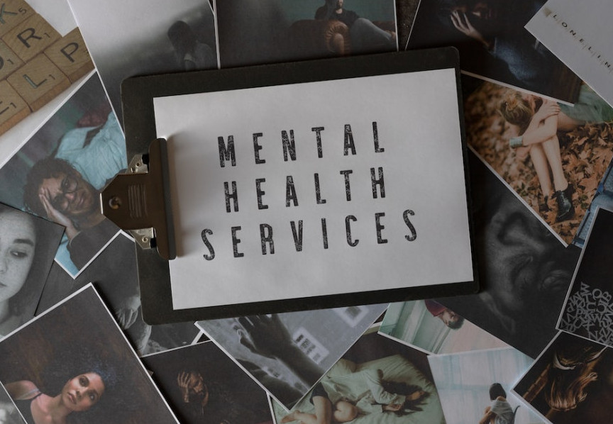 Mental Health Services in a frame on top of photographs of people