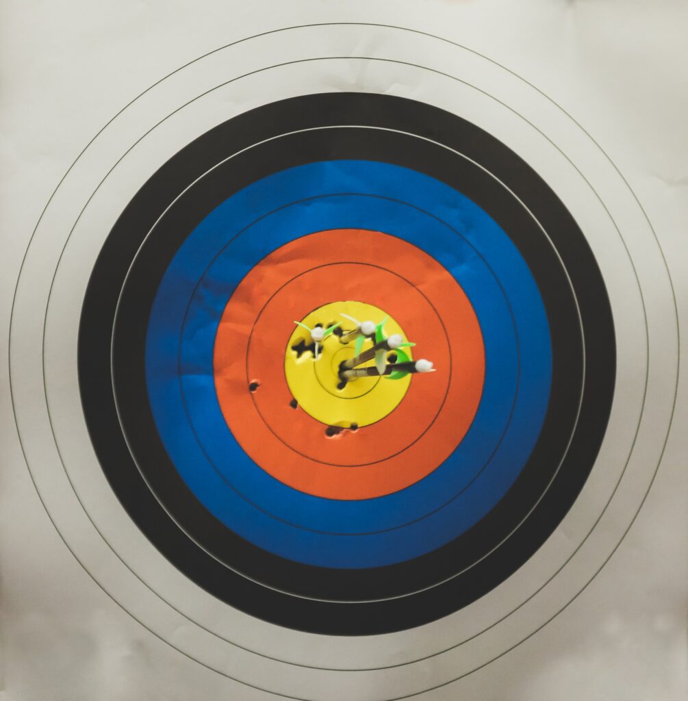 Pre-Season target, Archery target with arrows in the centre
